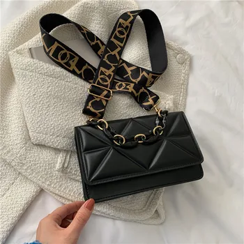 Дамска чанта, нова модерна чанта-месинджър с веригата през рамо, широка каишка от тисненой на кожата, малка квадратна чанта, луксозни чанти, портфейл
