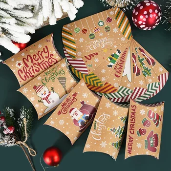 10шт Весела Коледа Книжен Възглавница Кутия шоколадови Бонбони Дядо Коледа Лосове Подарък кутия за Опаковане на пакети Коледна парти Коледна Украса Навидад