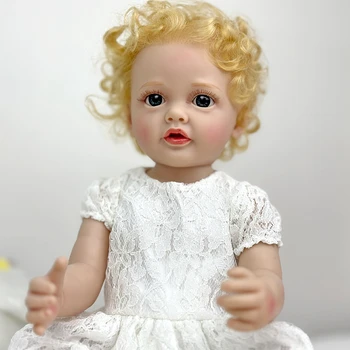 55 см Сладко Момиче Реалистична Кукла Реборн Детски Играчки-Мек Силикон на Цялото Тяло 3D Кожа Златни Коса, с Комплект Дрехи Кукли Подаръци За Деца и Възрастни