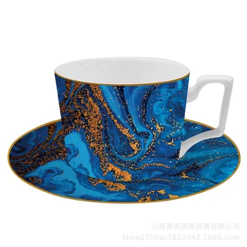 Conjunto de copos e pratos de café de porcelana óssea, areia movediça azul, caneca de пу, copo leite de e copo de café