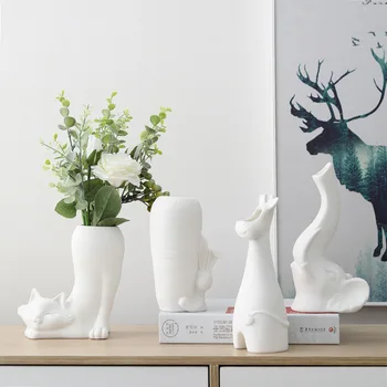 INS Бяла керамична ваза в Скандинавски стил, творческа модерно и просто украса за дома, Аранжор сухи цветя