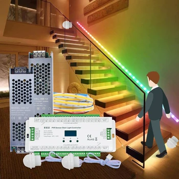 PIR Датчик за Движение Контролер на Светлината ES32 12V 24V Одноцветный Pixel RGB Flex 5M Led Лента Инфрачервен Стъпков Лампа Контролер за Стълби
