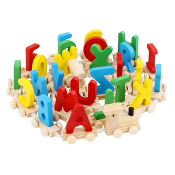 Азбучен влак Играчки с английски Букви, Wooden автомобилен комплект, Детски Образователни букви, Децата