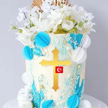 Акрилни topper за торта с християнски кръст, украса за торта, Бог да ви благослови topper за торта, Детски душ, празнична декорация за торта