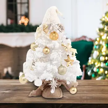Аксесоари за партита, Светещ led Коледна елха с блестящи коледни топки, украса на работния плот, реквизит за снимки във формата на празничната елха малка