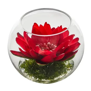 Аранжировка от изкуствени лотос в стъклена ваза