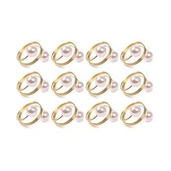 Бисерни пръстени за салфетки, набор от 12 златни пръстени за салфетки, Перлата на държач за кърпички, обтегач за великденски салфетки, семейно събиране