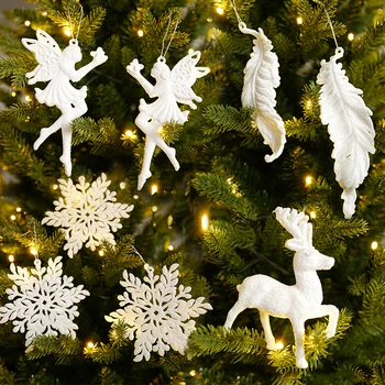 Бяла Снежинка Елен Коледно Дърво Висящи Орнаменти за Декорация на дома честита Нова година 2024 Украса Навидад Noel Подаръци