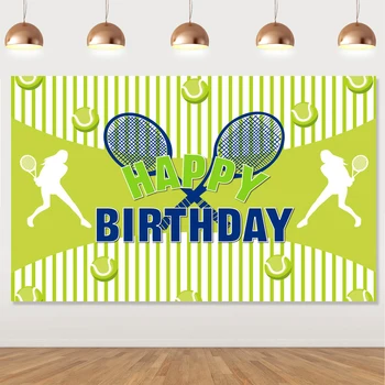 Весел тенис тематичен фон, украса за парти по случай рождения ден за момичета, Зелено, Жълто Тенис фон честит рожден Ден, Декор
