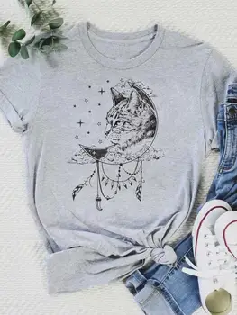 Дамски Летни ежедневни тениски в ретро стил с къси ръкави и шарките на котка, модна тениска с принтом