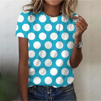 Дамски Летни новост 2023, модна тениска с къс ръкав в многоцветен грах с 3D принтом, Дамски пуловер с кръгло деколте, всекидневни топ за междуградски пътувания