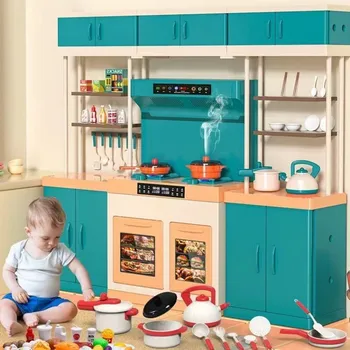 Детски Играчки за симулиране на кухня, Луксозни Играчки за готвене с световыми звукови ефекти, Кухненски принадлежности за спрей, Игралната Къщичка, Подаръци за рожден Ден за деца