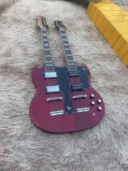 Електрическа китара Epiphone с двойна глава 12 + 6, корпус вино-червен цвят, хастар от палисандрово дърво, аксесоари бял цвят, реални снимки доставка, fr