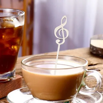 Кафени Лъжички, 6 Опаковки Творчески Чудесни Чаени Ложечек под формата на музикални ноти Жезъла от неръждаема Стомана (3 Бележки + 3 Китара)