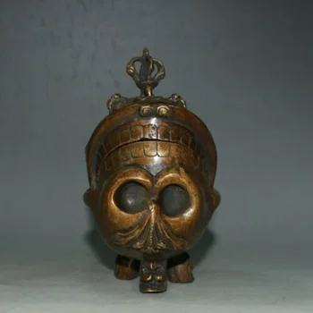 Китайската кадилница от античен бронз 12,5 см, Стара Латунная Кадилница с черепа, гърне