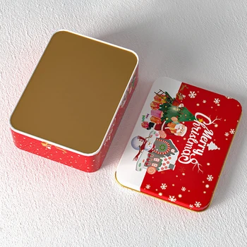 Коледен Квадратен набор от метални кутии за калайдисване, Кутия шоколадови бонбони, Подарък кутия за съхранение на Банката за 