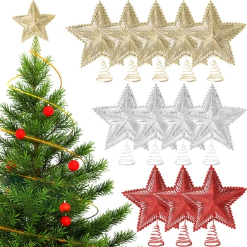 Коледна висулка във формата на звезда на върха на елхата, Искрящи открити Златни, Сребърни, Червени Звезди, Домашно празнично Подвесное украса, Коледа орнамент