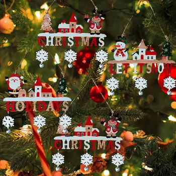 Коледна висулка Празнични Коледни дървени висулки Дядо Коледа, Лосове, Снежен човек, Създаване на коледни украси, декорации с камбана за дома