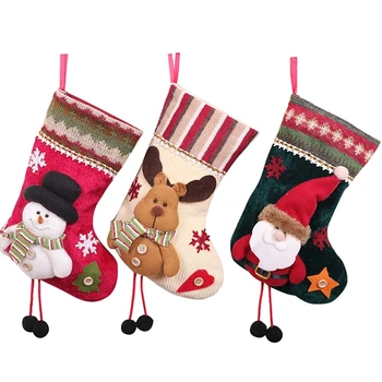 Коледни чорапи на Дядо Коледа, Северния Елен и снежен от 3 теми за декор на Коледно парти