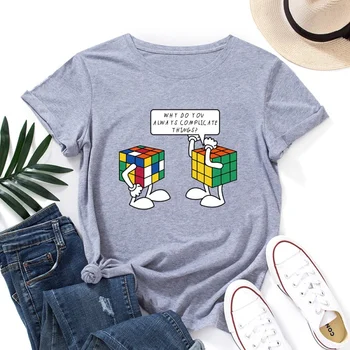 Креативен Кубче на Рубик, забавен дамски памучен тениска с кръгло деколте, Свободни ежедневни дамски блузи големи размери с къс ръкав, Безплатна доставка
