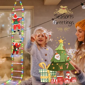 Креативната led кукла, Коледна фигурка на Дядо Коледа, Стълба за Катерене, Празнична украса, Прозорец, Лампа с дистанционно управление, подарък за деца