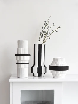 Лесен и висококачествен черно-бял художествена ваза, за дневна, веранда, кабинет, стеллажа за шкафове, декорации и орнаментики