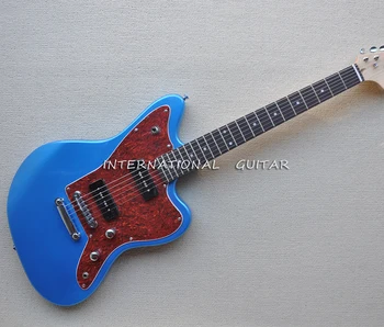 Метална Синя 6-струнен електрическа китара с брачните от палисандрово дърво, подплата от червени перли, адаптивни