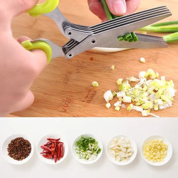 Многослойни кухненски ножици, Овощерезка от неръждаема стомана, един Хеликоптер зелен лук, Подправки, инструмент за готвене, кухненски принадлежности