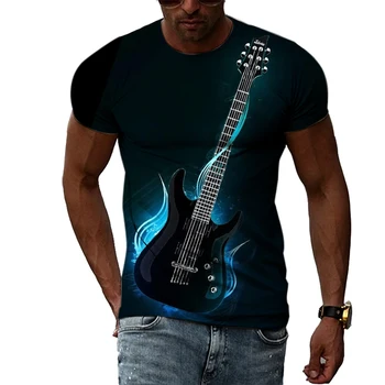 Модни тениски с изображение на Китара на вкус, Мъжки Ежедневни Летни Тениски с креативен Дизайн и кръгло деколте, Къс ръкав, 3D Тениска С принтом