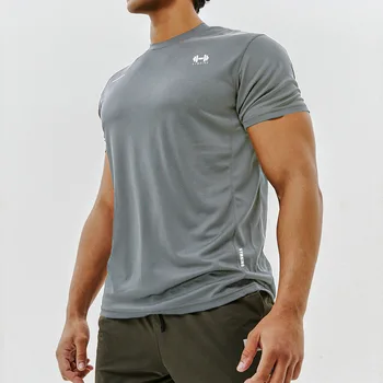 Мъжка тениска с къс ръкав, дишащи и абсорбиращи потта Ризи за фитнес в салона, плътно прилепнали по Културизъм