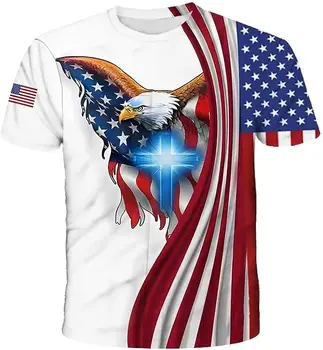 Мъжки патриотическая тениска с флага на САЩ с 3D-принтом, Лятна тениска с къс ръкав US Eagle