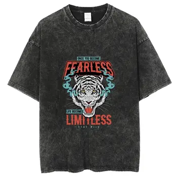Мъжки тениски Y2k с винтажной измиване, тениска с изображение на дива тигър, Градинска Унисекс облекло от памук, Тениски Harajuku с къс ръкав Оверсайз