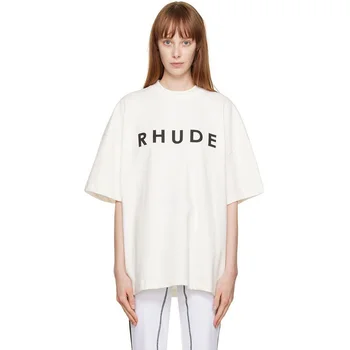 Негабаритная тениска Rhude За мъже и жени е 1:1, Най-доброто качество на Ежедневните Прости бели тениски, Потници, тениска Унисекс