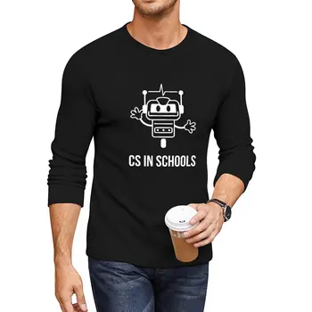 Нова дълга риза CS in Schools Robot (бяла), смешни тениски, тениска за момче, тениски за мъже