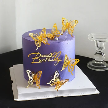 Ново златно выдалбливающее украса За торта с пеперуда, честит Рожден Ден, Акрилна принцеса за момичета, декор за сватбени партита, Topper за торта, Детски душ