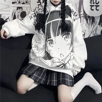 Реколта Эстетичные Кавайные Дамски Блузи с принтом на японски Карикатура на Аниме в стил Пънк, Сладък Потник за момичета Y2K, Готически Блузи E-girl