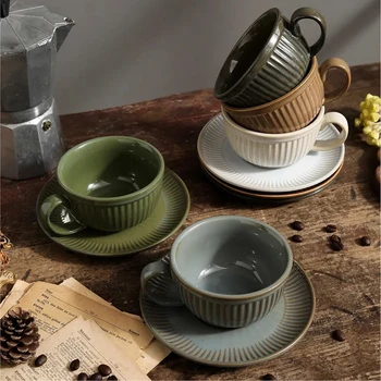 Ретро набор от кафе чаши с блюдцем, керамични съдове за кафе, креативна чаша за следобеден чай, индивидуалност, лате артебра