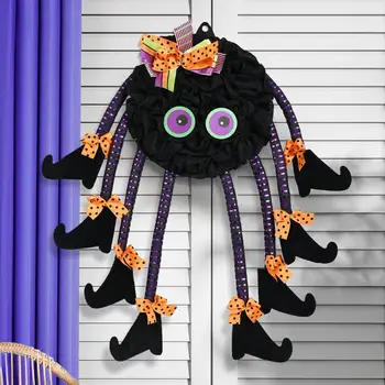 Стенен декор във формата на паяк, Страховито венец във формата на паяк на Хелоуин с крака вещици, декорация във формата на banta на точки за входната врата, за многократна употреба декорация за врата