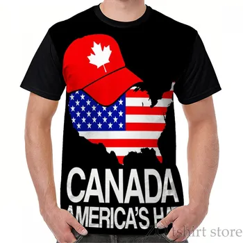 Тениска с изображение на Канадската и Американската шапки, мъжки тениски с забавни принтом, дамски фланелки, блузи с къс ръкав, тениска