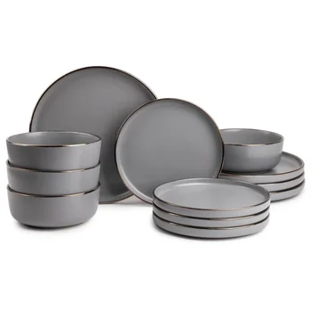 Трапезария фаянс Ава Stoneware, Набор от 12 теми, Комплекти чинии за дома, съдове и сервизов